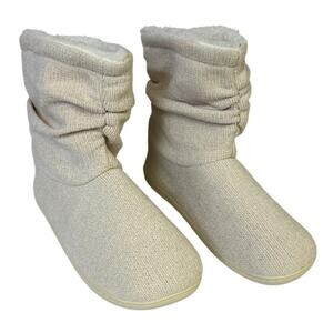 LongBay Womens Size 9-10 Cream Ankle Boot Slippers Closed Round Toe House Shoes